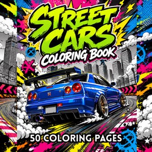 Street Cars Coloring Book | 50 JDM & Sports Car Pages (Digital Download)