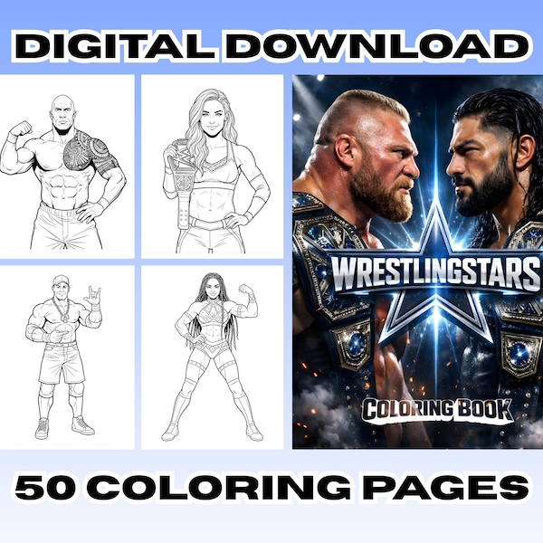 Wrestling Stars Coloring Book | 50 Superstar Pages (Digital Download)