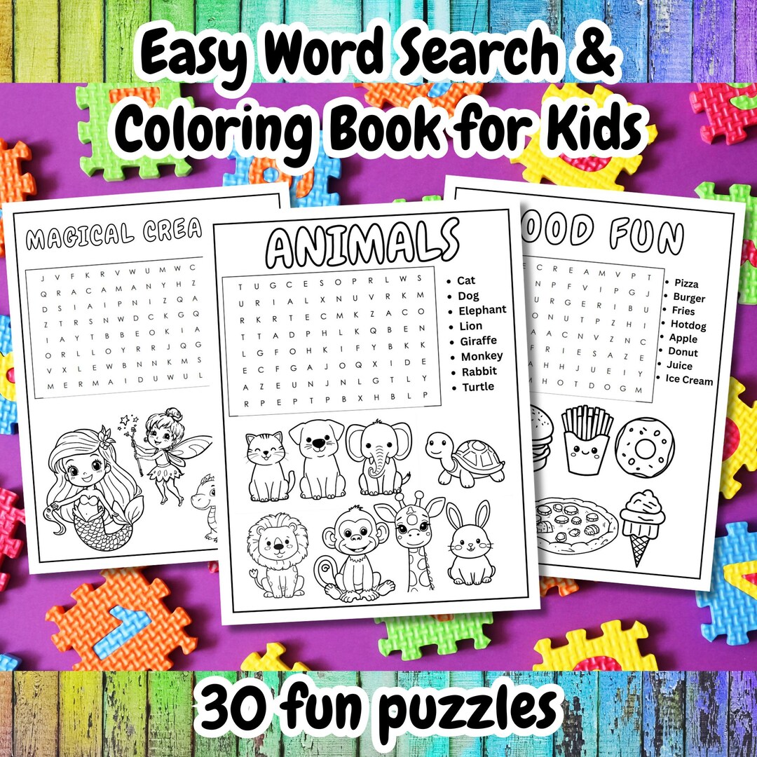 Kids Word Search Coloring Book | 30 Fun Puzzle Pages - Etsy