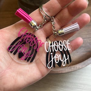 Choose Joy 2 Inch Keychain, Motivational, Gift Idea, Gift For Her, Teacher Gift, Gift For Coworker, Tassel, Colorful, Inspirational, Happy