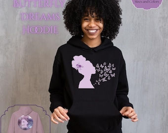 Butterfly Dreams Hoodie: Feminine Galaxy Silhouette Sweatshirt