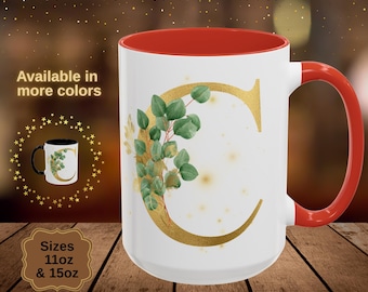 Gold Floral Monogram Mug: Personalized Letter C Initial Cup