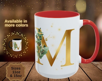 Taza con monograma floral dorado: Taza personalizada con inicial de la letra M