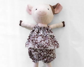 The Bluebell Bloomer Set | Liberty Print Ruffle Top & Bloomer Set for Hazel Village Dolls | Handmade Doll Clothes, Chocolate Brown