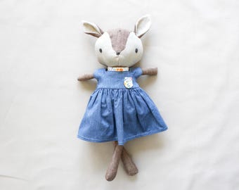 Hazel Village Doll Chambray Dress for Summer – Handmade Cotton Clothing for Animals