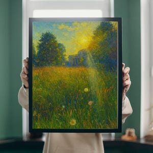 Sunset wall art decor, oil painting style, vintage sunset print, sunset scenery artwork print