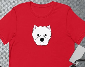 Westie Dog Face Red Camiseta unisex / West Highland White Terrier Dog / Westie Lover Shirt