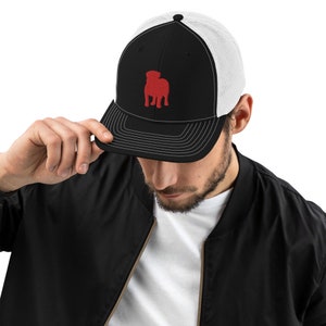 Red Bulldog Embroidered Trucker Cap - Richardson 112 - Bulldog Lover Gift