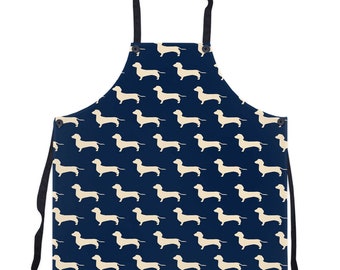 Dachshund Apron Navy Apron with Cream Dacshunds | Doxie Mom Gift | Dachshund Dad Gift Weiner Dog Apron