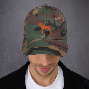 Coonhound Camo Baseball Cap: Embroidered Dog Lover Hat - Orange Coonhound