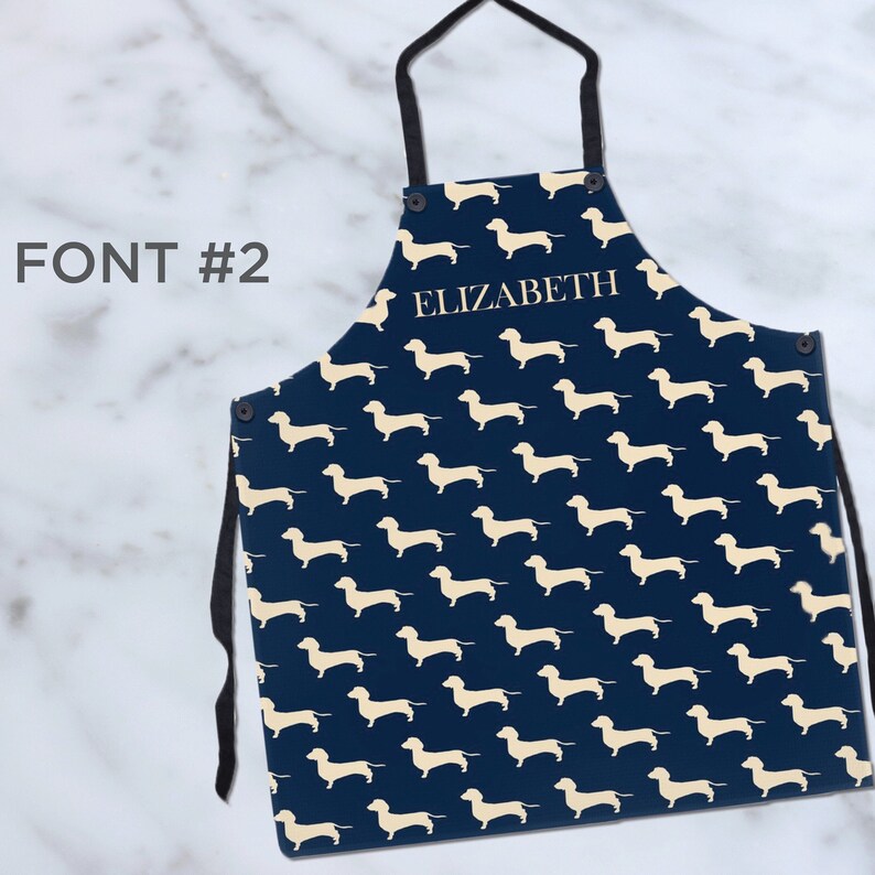 Personalized Dachshund Apron Navy Apron With Cream Dacshunds Doxie Mom