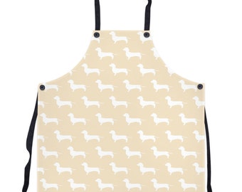 Dachshund Silhouette Apron | Dachshund Apron | Cream Apron with White Dacshunds | Doxie Mom Gift | Dog Apron | Weiner Dog Apron