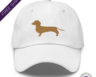 Dachshund Silhouette Premium Dad Hat | Weiner Dog Embroidered Cotton Baseball Cap | Doxie Outline Hat  | Daxie Lover Hat