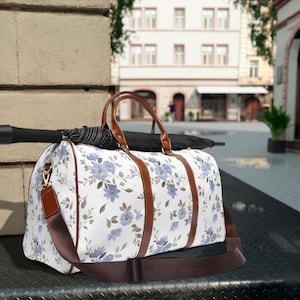 Waterproof Floral Travel Bag: Nylon Carry-On with PU Leather Handles