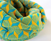 Thick Knit Scarf - Infinity Scarf - Geometric - Teal & Mustard
