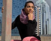 Infinity Scarf Knit Circle Scarf Geometric Pattern - Ice Blue & Maroon