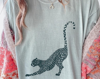 Minimalist Cheetah T-Shirt: Block Print Style Tee, Modern Art Big Cat, Abstract Safari Graphic, Boho Animal Lover Gift