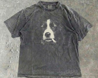 Smoking Border Collie Shirt, Vintage Y2K Grunge Border Collie Dog Graphic Tee, Funny Dog Face Shirt, Edgy Meme T, Gift Dog Mom Dad