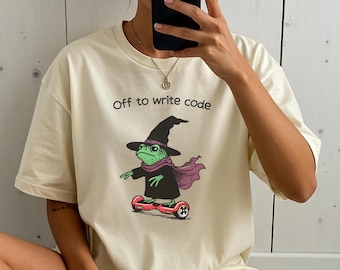 おもしろいプログラマーTシャツ：カエルの魔法使いがコードを書く - コードを書き始める コンピュータサイエンス専攻、ソフトウェアエンジニアのユーモア、皮肉屋プログラマー