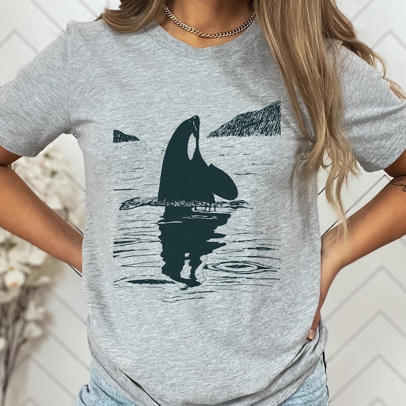 Orca Sea T-shirt – Killer Whale Ocean Lover Tee, Nature Linocut Graphic ...