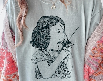 Weird Girl With Bug Shirt Surreal Insect Lick Graphic Tee Retro Creepy Cute Art T Shirt Bizarre Funny Gift For Nature And Insect Lovers