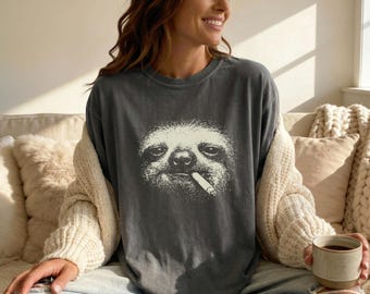 Funny Sloth Smoking Shirt, Vintage Sloth Graphic Tee, Lazy Animal Streetwear Shirt, Cool Sloth Lover Gift