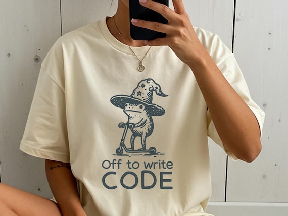 Funny Coder Shirt, Frog Wizard Writing Code Tee, Computer Science Major Gift, Software Engineer Humor, Sarcastic Programmer T-Shirt for Men