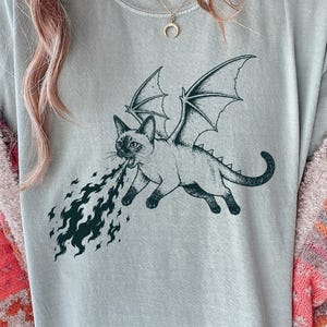 Siamese Dragon Cat Shirt, Comfort Colors Fire Breathing Devil Cat Tee, Funny Gothic Fantasy Gift