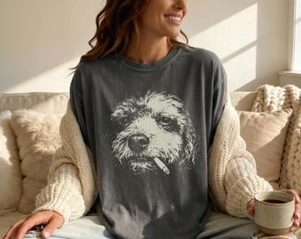Cockapoo T-Shirt: Perfect Gift for Dog Moms or Dads - Vintage Edgy Meme Smoking Dog with Cigarette Y2K Grunge Comfort Colors Tee