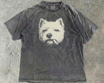 Smoking Westie Shirt, Vintage Y2K Grunge Westie Dog Graphic Tee, Funny Dog Face Shirt, Edgy Meme T, Gift Dog Mom Dad