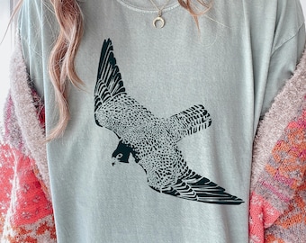 Peregrine Falcon T-Shirt: Raptor in Flight Tee - Vintage Wildlife Art - Bird of Prey Gift