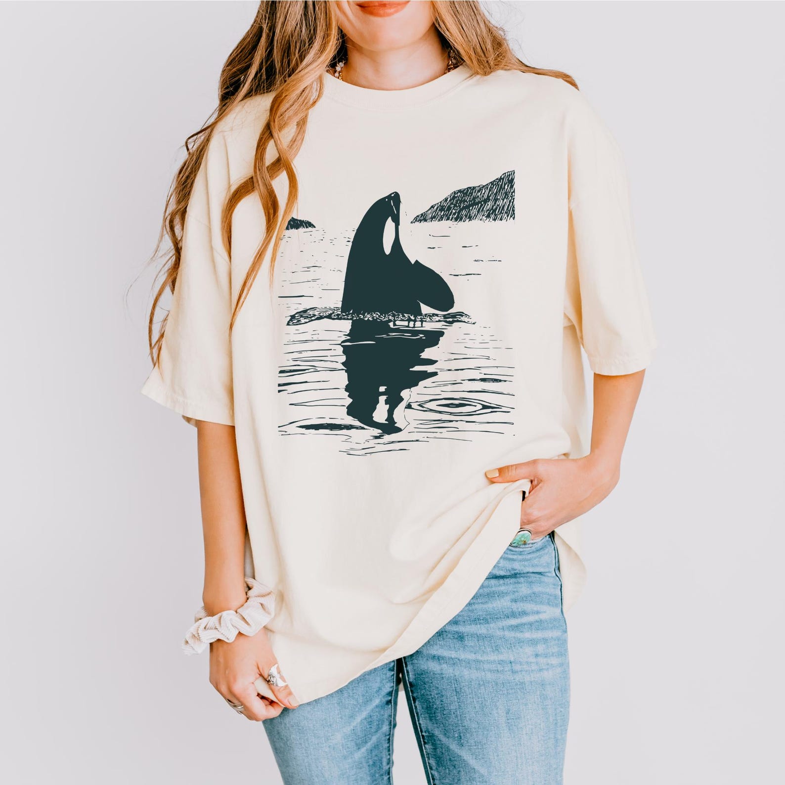 Orca Sea T-shirt – Killer Whale Ocean Lover Tee, Nature Linocut Graphic ...