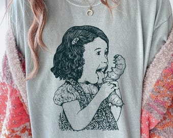 Creepy Girl Caterpillar T-Shirt, Weird Gross Bug Tee, Vintage Dark Oddity Aesthetic Shirt, Unhinged Creepy Cute Graphic Comfort Colors