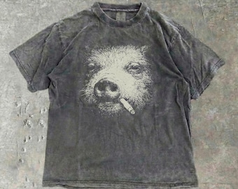Hairy Pig T-Shirt: Perfect Farmer Gift - Vintage Edgy Meme Smoking Farm Animal with Cigarette Y2K Grunge Comfort Colors Tee