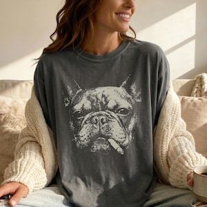 Französische Bulldogge T-Shirt - Vintage Y2K Grunge Frenchie Grafik T-Shirt, lustiges Hundegesicht T, Komfort Farben Meme, Frenchie Mom Dad Geschenk