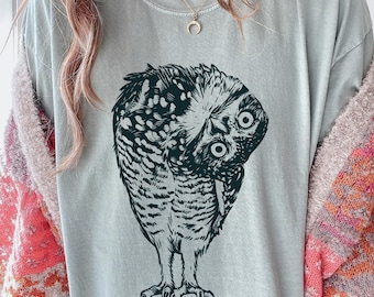Linocut Owl Shirt, Dark Academia Comfort Colors Tee, Folk Art Bird, Forestcore Graphic, Goblincore Clothing, Nature Lover Witchy Gift