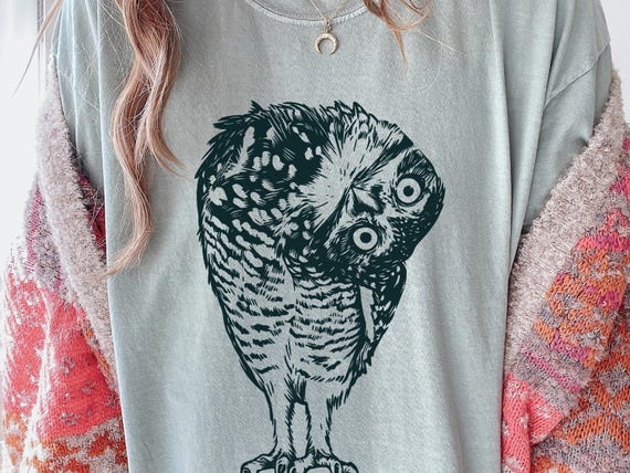 Linocut Owl Shirt, Dark Academia Comfort Colors Tee, Folk Art Bird, Forestcore Graphic, Goblincore Clothing, Nature Lover Witchy Gift