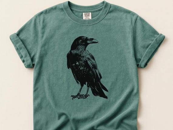Raven T-Shirt, Vintage Raven Illustration Tee, Curious Crow Graphic Shirt, Birdwatcher Gift, Nature Lover Comfort Colors
