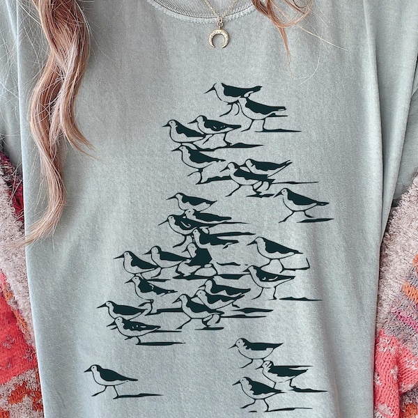 Koszulka z nadrukiem do obserwacji ptaków w stylu vintage, z motywem ptaków przybrzeżnych, prezent dla miłośników przyrody, unisex, styl boho, koszulka z sylwetką dzikiego ptaka