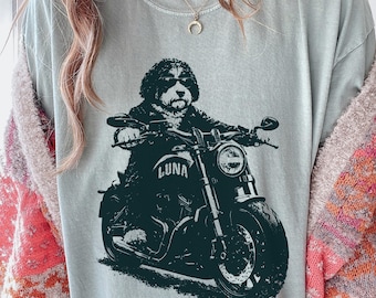 Custom Bernedoodle Biker Dog Shirt, Personalized Name Pet Tee, Funny Motorcycle Rider Gift, Dog Lover Tshirt For Doodle Parents