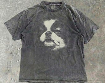 Japanese Chin T-Shirt: Perfect Gift for Dog Moms or Dads - Vintage Edgy Meme Smoking Dog with Cigarette Y2K Grunge Comfort Colors Tee