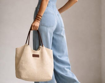 Chic Canvas Tote Bag with Leather Handles - MADE IN USA