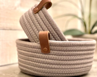 Handmade Cotton Rope Basket, Small Storage Basket for Nursery, Bathroom or Desk Organization