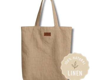 Natural Linen Tote - Reusable Shopping Bag, Eco Friendly Market Bag - Beige