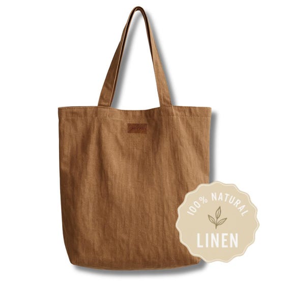 100% Natural Linen Tote Bag - Everyday Reusable Shopping Bag