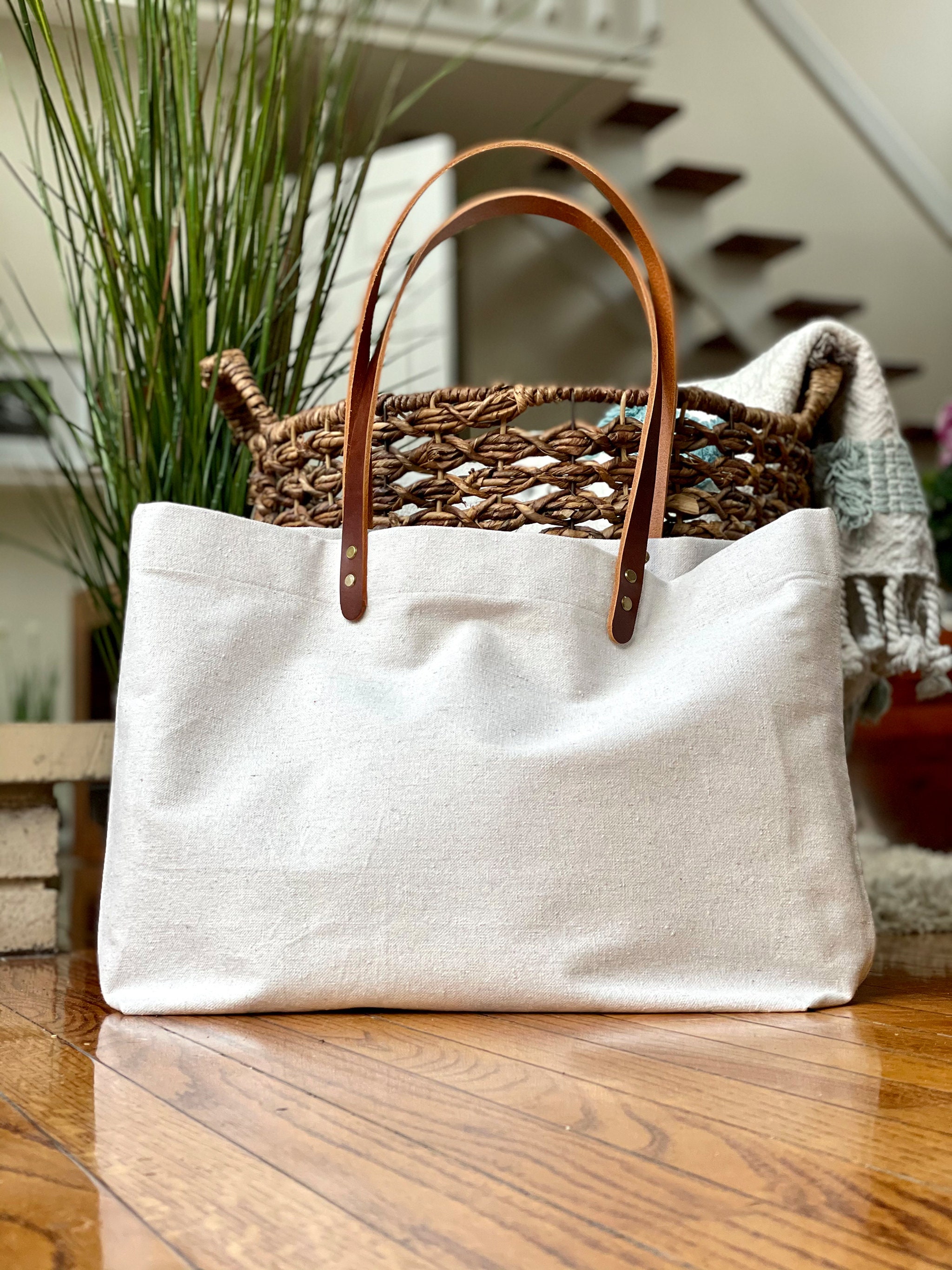 leather handle canvas tote