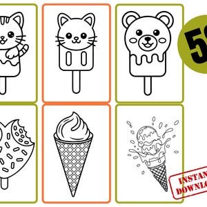 Ice Cream Coloring Pages for Kids – 58 Printable PDF Sheets | Summer Coloring Pages| Fun Food Line Art | Instant Download Activity Pages