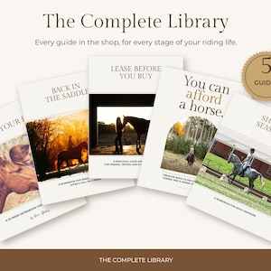 Puede incluir: Una colección de cinco guías ecuestres tituladas The Complete Library. Las portadas incluyen fotografías de caballos y textos como Reclaim Your Ride, Back in the Saddle, Lease Before You Buy, You Can Afford a Horse y Show Season.