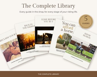 Può includere: Una raccolta di cinque guide equestri intitolate The Complete Library. Le copertine presentano fotografie di cavalli e testi come Reclaim Your Ride, Back in the Saddle, Lease Before You Buy, You Can Afford a Horse e Show Season.