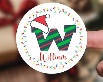 Personalized Christmas Name Stickers/Santa Initial Gift Tags/Christmas Gift Stickers for Kids/Personalized Christmas Gift Labels/Name Labels